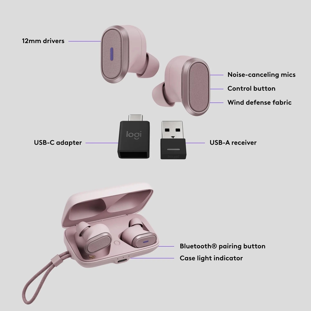 Logitech Wireless Earbuds - Light Pink - Picture 2 of 5